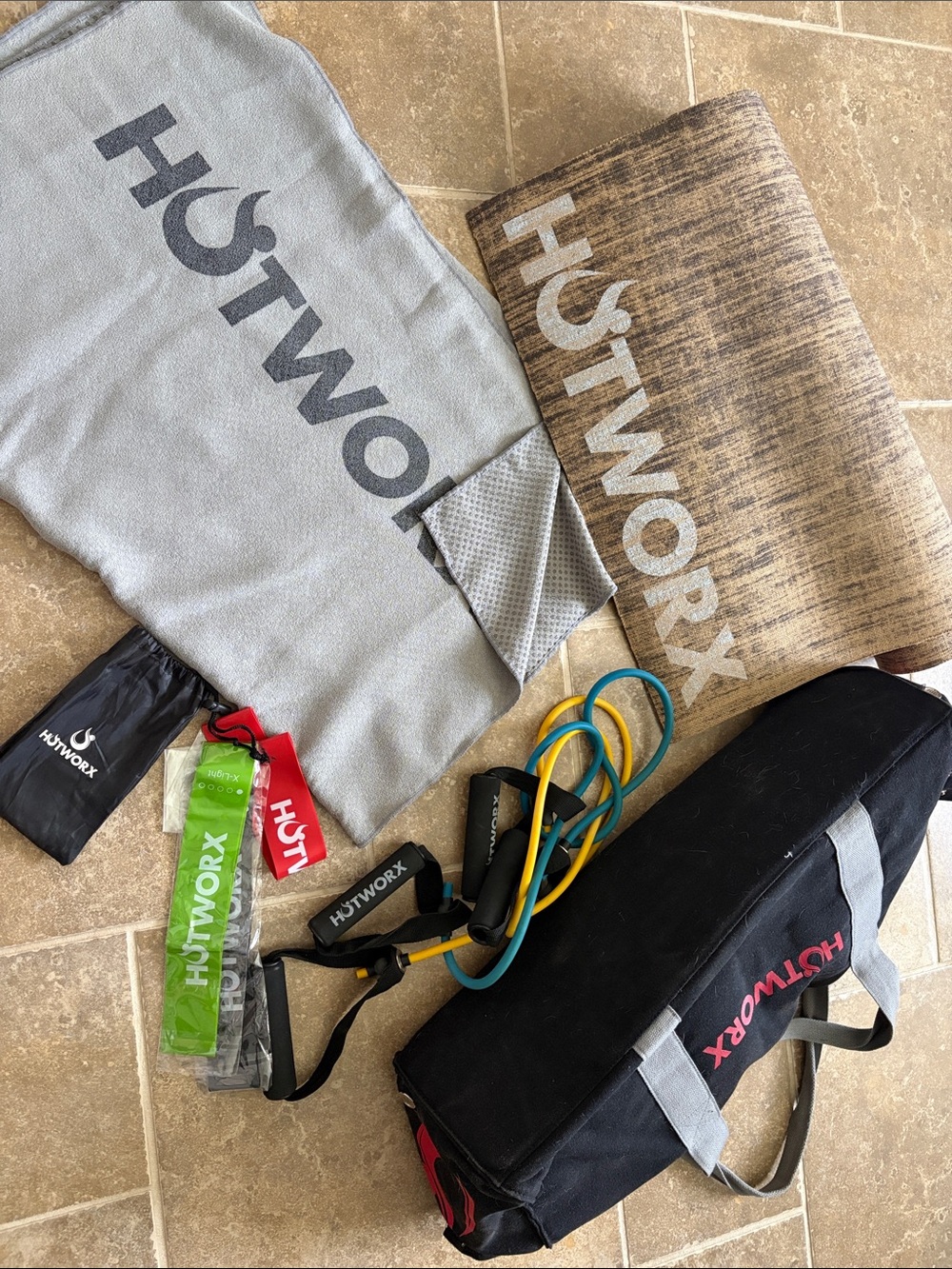 HUTWORX Resistance Band Set with Mat and Carry Bag - Gray/Brown/Black
